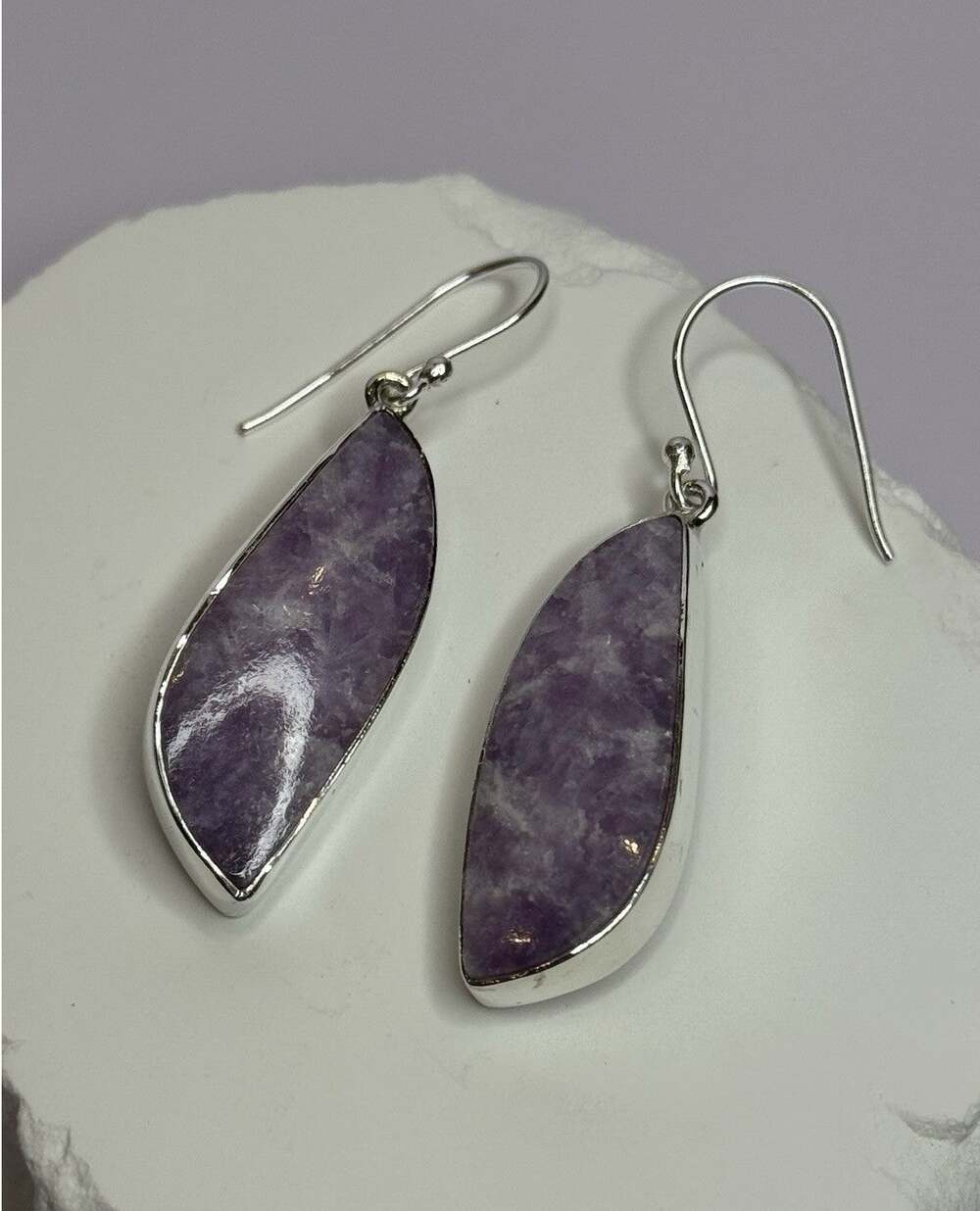 925 Sterling Silver Lepidolite Earrings Length 2 Inch
